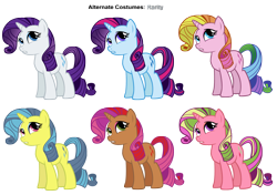 Size: 3400x2400 | Tagged: safe, artist:pika-robo, character:cherry spices, character:lemon hearts, character:lulu luck, character:rarity, character:sparkler (g1), species:pony, species:unicorn, g1, g3, g4, alternate costumes, female, g1 to g4, g3 to g4, generation leap, mare, palette swap, recolor, simple background, transparent background, vector