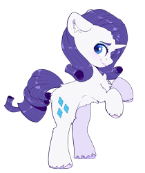 Size: 2600x3100 | Tagged: safe, artist:etoz, character:rarity, species:pony, species:unicorn, bipedal, bipedal leaning, blushing, chest fluff, cute, ear fluff, eyebrows, eyebrows down, female, fluffy, fullbody, happy, horn, leaning, makeup, mare, raribetes, rearing, simple background, smiling, solo, transparent background