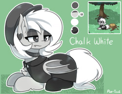 Size: 1280x987 | Tagged: safe, artist:puetsua, oc, oc:chalk white, species:bat pony, species:pony, pony town, accessories, bat pony oc, chest fluff, choker, clothing, cute, ear piercing, earring, eyeshadow, fangs, goth, hat, jewelry, makeup, piercing, reference sheet, sitting, socks, solo, wings