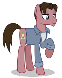 Size: 4000x5000 | Tagged: safe, artist:dragonchaser123, character:mudbriar, species:pony, clothing, commission, crossover, peter parker, scientist, simple background, solo, spider-man, transparent background