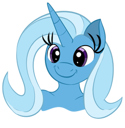 Size: 1129x1151 | Tagged: safe, artist:skyspeardraw, character:trixie, species:anthro, species:pony, species:unicorn, alternate hairstyle, bust, c:, inspired drawing, long eyelashes, long horn, smiling