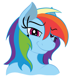 Size: 889x958 | Tagged: safe, artist:skyspeardraw, character:rainbow dash, species:anthro, alternate hairstyle, bust, female, long eyelashes, smiling, smirk