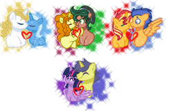 Size: 1076x688 | Tagged: safe, artist:kurosawakuro, character:adagio dazzle, character:comet tail, character:flash sentry, character:prince blueblood, character:sunset shimmer, character:timber spruce, character:trixie, character:twilight sparkle, character:twilight sparkle (alicorn), species:alicorn, species:pony, ship:bluetrix, ship:cometlight, ship:flashimmer, female, male, shipping, simple background, straight, timberdazzle, transparent background