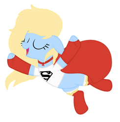 Size: 1024x1046 | Tagged: safe, artist:pegasski, artist:space--paws0w0, base used, edit, oc, oc only, oc:kara krypta, species:earth pony, species:pony, blank flank, boots, cape, clothing, dc comics, eyes closed, female, fingerless gloves, flying, gloves, mare, open mouth, raised hoof, shirt, shoes, socks, solo, supergirl, t-shirt
