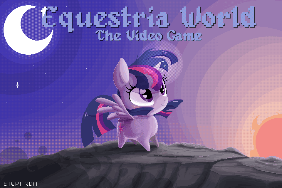 Size: 960x640 | Tagged: safe, artist:stepandy, character:twilight sparkle, character:twilight sparkle (alicorn), species:alicorn, species:pony, 2014, animated, blinking, chibi, crescent moon, cute, equestria world, female, gif, mare, moon, pixel art, solo, spread wings, stars, sun, twiabetes, windswept mane, wings