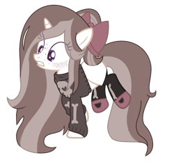 Size: 1752x1680 | Tagged: safe, artist:pegasski, artist:space--paws0w0, base used, oc, oc only, oc:goth mocha, species:pony, species:unicorn, blank flank, bone, bow, clothing, female, flats, freckles, hair bow, heart, mare, raised hoof, simple background, skull, socks, solo, stockings, sweater, thigh highs, transparent background