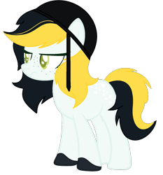 Size: 1441x1545 | Tagged: safe, artist:pegasski, artist:space--paws0w0, base used, oc, oc only, oc:goldie (ice1517), species:earth pony, species:pony, female, freckles, helmet, mare, simple background, solo, transparent background