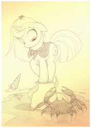 Size: 759x1073 | Tagged: safe, artist:sherwoodwhisper, oc, oc only, oc:eri, species:crab, species:pony, species:unicorn, female, mare, monochrome, mouse, tentacles, traditional art