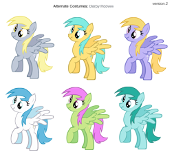 Size: 3200x3000 | Tagged: safe, artist:pika-robo, character:cloud kicker, character:derpy hooves, character:merry may, character:spring melody, character:sprinkle medley, character:sunshower raindrops, character:white lightning, species:pegasus, species:pony, alternate costumes, background pony, female, mare, palette swap, recolor, scrunchy face, simple background, transparent background