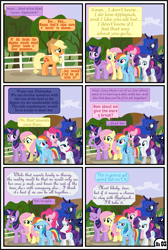 Size: 3255x4838 | Tagged: safe, artist:gutovi, character:applejack, character:fluttershy, character:pinkie pie, character:princess luna, character:rainbow dash, character:rarity, character:twilight sparkle, character:twilight sparkle (alicorn), species:alicorn, species:earth pony, species:pegasus, species:pony, species:unicorn, comic:why me!?, alternate ending, applejack gets all the mares, comic, explicit series, harem, herd, mane six, polyamory, polygamy, show accurate, sun, sunrise, sweet apple acres
