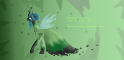 Size: 9472x4576 | Tagged: safe, artist:mr100dragon100, character:queen chrysalis, species:changeling, changeling queen, clothing, dress, female, song reference