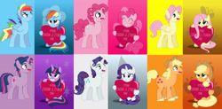 Size: 4280x2112 | Tagged: safe, artist:mrkat7214, artist:trotsworth, edit, character:applejack, character:fluttershy, character:pinkie pie, character:rainbow dash, character:rarity, character:twilight sparkle, oc:dusk shine, species:pony, applejack (male), applejacks (shipping), bubble berry, bubblepie, butterscotch, dashblitz, dusktwi, elusive, female, flipped image, flutterscotch, happy hearts and hooves day, hate, holiday, i love you, love, male, mirrored, mirrored text, one of these things is not like the others, ponidox, rainbow blitz, rarilusive, rule 63, self ponidox, selfcest, shipping, straight, tsunderainbow, tsundere, valentine's day