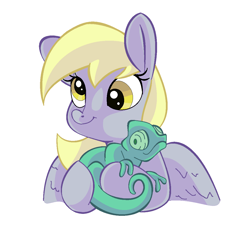 Size: 1162x1054 | Tagged: safe, artist:smirk, character:derpy hooves, species:pony, chameleon, cute, derpabetes, duo, ms paint, pet