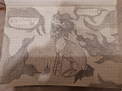 Size: 4608x3456 | Tagged: safe, artist:katya, character:king sombra, candle, food, graph paper, male, muffin, solo, traditional art