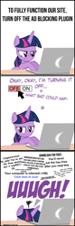 Size: 2000x6000 | Tagged: safe, artist:mrkat7214, character:twilight sparkle, character:twilight sparkle (alicorn), species:alicorn, species:pony, comic:twilight vs. computer, adblock, ads, annoyed, comic, computer, cursor, desk, dexterous hooves, facedesk, female, frown, funny, glare, implied pinkie pie, laptop computer, lidded eyes, looking down, mare, simple background, solo, spam, unamused, white background