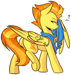 Size: 838x884 | Tagged: safe, artist:ak4neh, character:spitfire, species:pegasus, species:pony, g4, cute, cutefire, female, mare, plot, profile, question mark, simple background, solo, towel, transparent background, wet, wing hold
