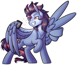 Size: 962x816 | Tagged: safe, artist:ak4neh, oc, oc only, oc:lost, species:pegasus, species:pony, male, phone, selfie, simple background, solo, stallion, transparent background, wing hold