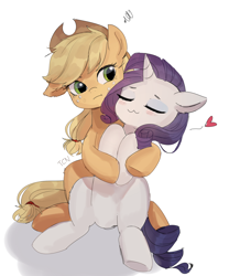 Size: 1500x1800 | Tagged: safe, artist:tcn1205, character:applejack, character:rarity, species:earth pony, species:pony, species:unicorn, ship:rarijack, :3, clothing, cowboy hat, cute, dawwww, female, hat, jackabetes, lesbian, mare, raribetes, shipping, smiling, stetson