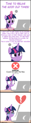 Size: 2000x8000 | Tagged: safe, artist:mrkat7214, character:twilight sparkle, character:twilight sparkle (alicorn), species:alicorn, species:pony, comic:twilight vs. computer, cd, comic, computer, crying, error, female, heartbreak, laptop computer, magic, sad, solo, teary eyes, wavy mouth