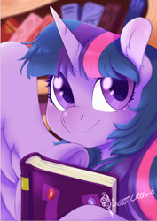 Size: 732x1036 | Tagged: safe, artist:mlpfwb, character:twilight sparkle, character:twilight sparkle (alicorn), species:alicorn, species:pony, book, bust, cute, ear fluff, female, friendship journal, mare, portrait, solo, twiabetes