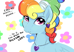 Size: 1860x1320 | Tagged: safe, artist:testostepone, character:rainbow dash, species:pegasus, species:pony, episode:sparkle's seven, g4, my little pony: friendship is magic, dialogue, ear piercing, earring, eyeshadow, female, jewelry, makeup, mare, megaradash, necklace, piercing, pretty, rainbow dash always dresses in style, simple background, solo, that was fast, vulgar
