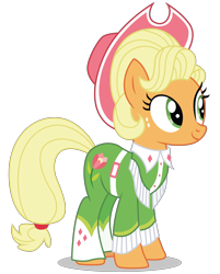 Size: 4068x5054 | Tagged: safe, artist:dragonchaser123, character:applejack, species:earth pony, species:pony, episode:sparkle's seven, g4, my little pony: friendship is magic, absurd resolution, alternate hairstyle, apple chord, clothing, cowboy hat, female, freckles, hat, jumpsuit, mare, simple background, smiling, solo, transparent background, vector
