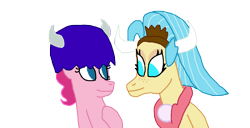 Size: 1300x664 | Tagged: safe, artist:bigpurplemuppet99, character:pinkie pie, character:princess skystar, species:pony, ship:skypie, female, lesbian, shipping