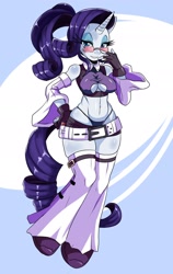 Size: 1212x1920 | Tagged: safe, artist:ss2sonic, character:rarity, species:anthro, species:pony, species:unguligrade anthro, species:unicorn, ambiguous facial structure, belly button, breasts, clothing, female, glasses, looking at you, midriff, panties, smiling, thong, underwear, wide hips