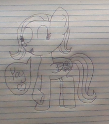 Size: 453x512 | Tagged: safe, artist:nightshadowmlp, character:fluttershy, species:pegasus, species:pony, female, fluttershy day, happy, heart, lineart, lined paper, mare, pencil drawing, smiling, solo, traditional art, yay