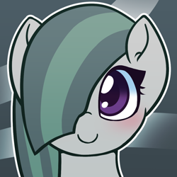 Size: 1000x1000 | Tagged: safe, artist:puetsua, character:marble pie, species:earth pony, species:pony, abstract background, avatar, bust, cute, female, hair over one eye, looking at you, marblebetes, mare, portrait, smiling, solo