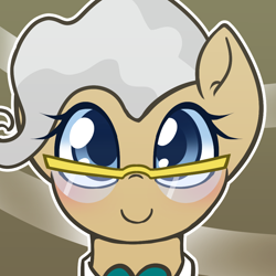 Size: 1000x1000 | Tagged: safe, artist:puetsua, character:mayor mare, species:earth pony, species:pony, abstract background, avatar, bust, female, glasses, looking at you, mare, portrait, smiling, solo