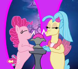 Size: 1300x1155 | Tagged: safe, artist:bigpurplemuppet99, character:pinkie pie, character:princess skystar, species:seapony (g4), ship:skypie, female, food, ice cream, lesbian, seaponified, seapony pinkie pie, sharing a drink, shipping, species swap