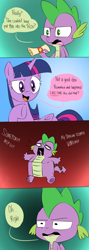 Size: 1000x2814 | Tagged: safe, artist:emositecc, character:spike, character:twilight sparkle, character:twilight sparkle (alicorn), species:alicorn, species:dragon, species:pony, episode:the point of no return, g4, my little pony: friendship is magic, abuse, box, comic, female, it's funny cause spike's a fax machine, male, mare, scroll, spikeabuse, winged spike
