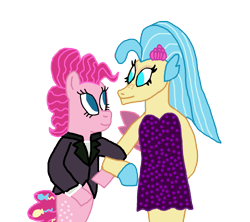 Size: 1300x1155 | Tagged: safe, artist:bigpurplemuppet99, character:pinkie pie, character:princess skystar, species:seapony (g4), ship:skypie, clothing, dress, female, lesbian, seaponified, seapony pinkie pie, shipping, species swap, suit