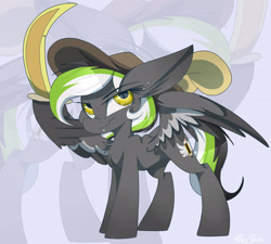 Size: 3760x3388 | Tagged: safe, artist:mistydash, oc, oc only, oc:graphite sketch, species:pegasus, species:pony, clothing, ear piercing, female, hat, mare, piercing, pirate, solo, spread wings, sword, weapon, wing hold, wings, zoom layer