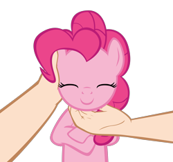 Size: 10417x9775 | Tagged: safe, artist:mrkat7214, character:pinkie pie, species:earth pony, species:human, species:pony, absurd resolution, chin scratch, cute, diapinkes, eyes closed, female, hand, human on pony petting, mare, offscreen character, offscreen human, petting, pov, simple background, transparent background, vector