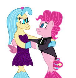 Size: 1300x1333 | Tagged: safe, artist:bigpurplemuppet99, character:pinkie pie, character:princess skystar, species:seapony (g4), ship:skypie, dancing, female, lesbian, seaponified, seapony pinkie pie, shipping, species swap