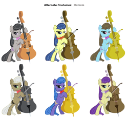 Size: 3400x3100 | Tagged: safe, artist:pika-robo, artist:tootootaloo, character:beauty brass, character:fiddlesticks, character:frederic horseshoepin, character:octavia melody, character:parish nandermane, character:symphonia, character:symphony, alternate costumes, apple family member, bow (instrument), cello, cello bow, musical instrument, palette swap, parish nandermane, recolor, simple background, transparent background