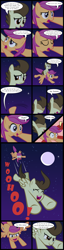 Size: 2500x9800 | Tagged: safe, artist:magerblutooth, character:pound cake, character:scootaloo, species:pegasus, species:pony, alternate cutie mark, comic, crying, moon, older, scootaloo can fly, tears of joy