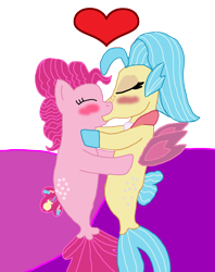 Size: 1300x1643 | Tagged: safe, artist:bigpurplemuppet99, character:pinkie pie, character:princess skystar, species:seapony (g4), ship:skypie, blushing, female, kissing, lesbian, seaponified, seapony pinkie pie, shipping, species swap