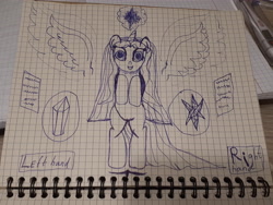 Size: 4608x3456 | Tagged: safe, artist:katya, species:alicorn, species:pony, female, graph paper, left handed, right handed, solo, traditional art, wings
