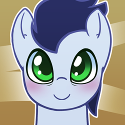 Size: 1000x1000 | Tagged: safe, artist:puetsua, part of a set, character:soarin', species:pegasus, species:pony, abstract background, avatar, blushing, bust, looking at you, male, portrait, smiling, soarinbetes, solo, stallion