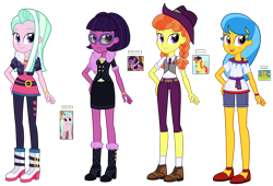 Size: 2592x1764 | Tagged: safe, artist:thecheeseburger, character:tender brush, species:pony, my little pony:equestria girls, background pony, barbara banter, blue hair, clothing, equestria girls-ified, fashion, female, glasses, hat, outfit, record high, shoes, simple background, sky sweeper, transparent background