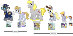 Size: 3888x1944 | Tagged: safe, artist:thecheeseburger, character:crackle pop, character:derpy hooves, character:dipsy hooves, character:graceful falls, character:hugh jelly, character:mr. zippy, species:earth pony, species:pegasus, species:pony, species:unicorn, family, food, group, looking at you, muffin, shipping, siblings, simple background, smiling, transparent background