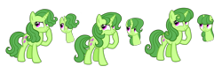 Size: 5760x1944 | Tagged: safe, artist:thecheeseburger, oc, oc only, oc:clover blossom, species:pony, species:unicorn, antagonist, design, female, green hair, green pony, mare, simple background, smug, transparent background