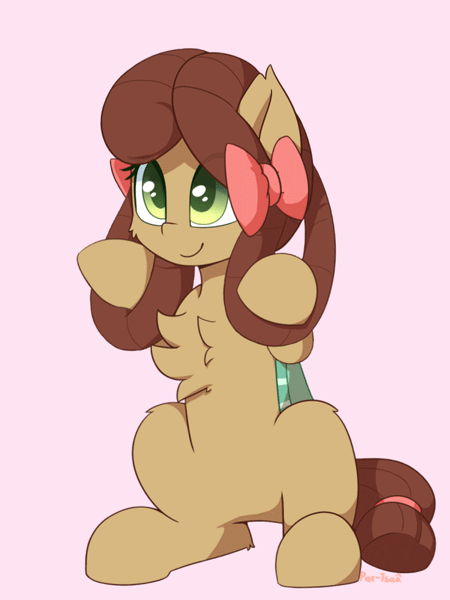 Size: 450x600 | Tagged: safe, artist:puetsua, artist:szafir87, character:yona, species:earth pony, species:pony, episode:she's all yak, g4, my little pony: friendship is magic, animated, blinking, bow, cheek fluff, chest fluff, colored pupils, cute, ear fluff, ear tufts, female, fluffy, gif, hnnng, leg fluff, lööps, mare, monkey swings, pink background, ponified, pony yona, simple background, sitting, smiling, solo, species swap, sweet dreams fuel, weapons-grade cute, yonadorable