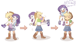 Size: 2500x1400 | Tagged: safe, artist:tcn1205, character:applejack, character:rarity, species:human, ship:rarijack, my little pony:equestria girls, bridal carry, carrying, chibi, cute, female, geode of super strength, humanized, jackabetes, lesbian, lifting, magical geodes, over shoulder, pony coloring, put me down, raribetes, rarity is not amused, shipping, strong, tsundere, tsunderity, unamused