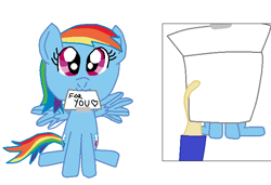 Size: 668x458 | Tagged: safe, artist:nightshadowmlp, edit, character:rainbow dash, species:human, species:pegasus, species:pony, :3, cute, dash's note meme, dashabetes, digital art, exploitable meme, female, filly, filly rainbow dash, hand, meme, mouth hold, note, paper, positive ponies, smiling, template, text, younger