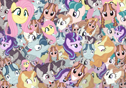 Size: 7776x5400 | Tagged: safe, artist:thecheeseburger, character:fluttershy, character:party favor, character:starlight glimmer, character:sugar belle, species:pony, bacon braids, derp, exploitable meme, faec, herd of party favors, i didn't listen, image macro, meme, multeity, so much flutter, text
