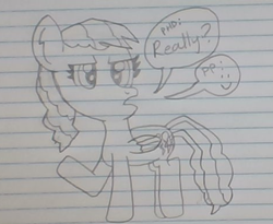 Size: 471x386 | Tagged: safe, artist:nightshadowmlp, character:evil pie hater dash, character:pinkie pie, character:rainbow dash, episode:secrets and pies, g4, my little pony: friendship is magic, dialogue, fusion, fusion:pinkiehater, lined paper, traditional art